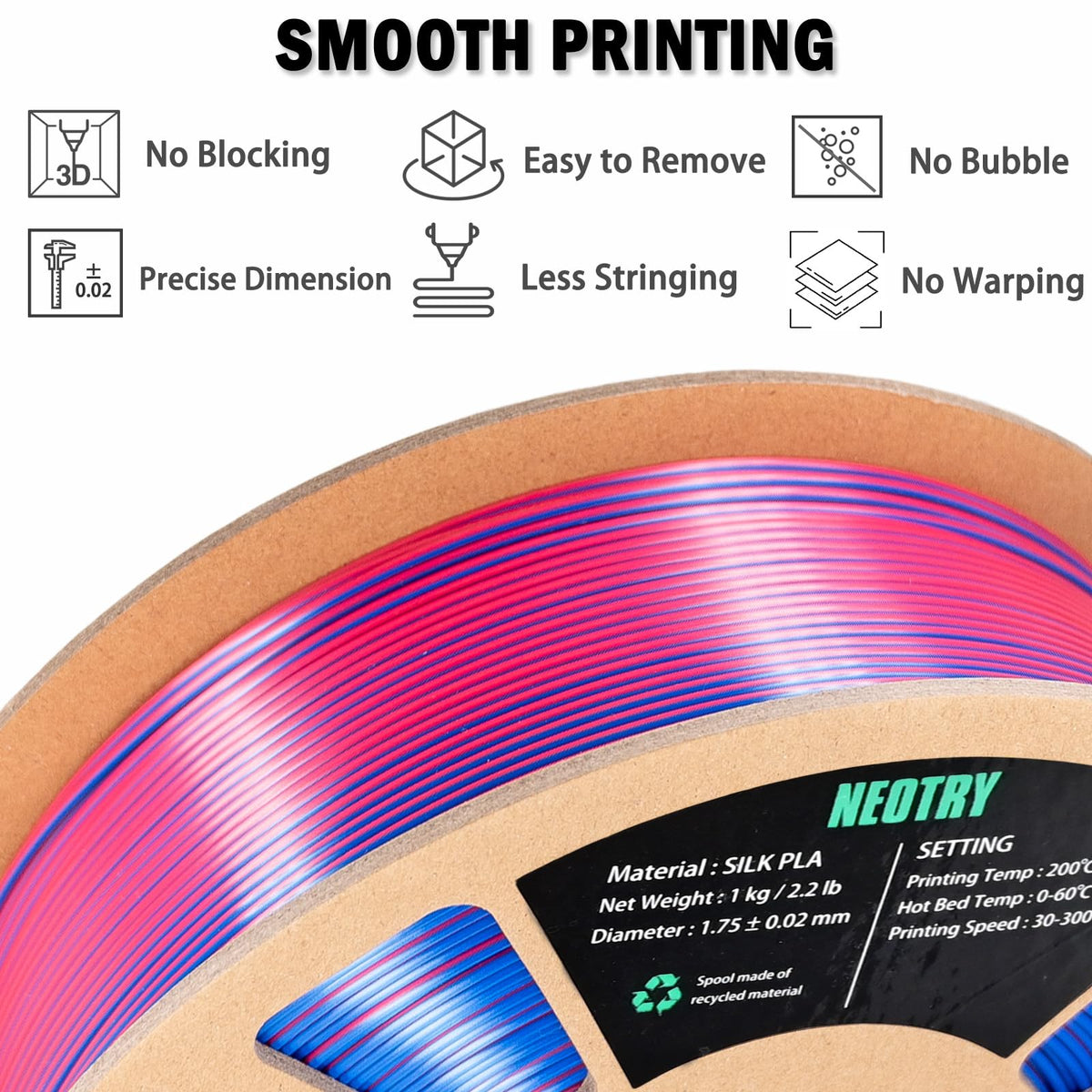 Silk Tri Colour PLA Filament 1.75mm 1kg, Multicolor 3D Printer Filament, Filament 3D Printing Materials for Most FDM 3D Printer, Silk PLA Red Yellow Blue, Rainbow PLA Filament 1.75mm ± 0.02