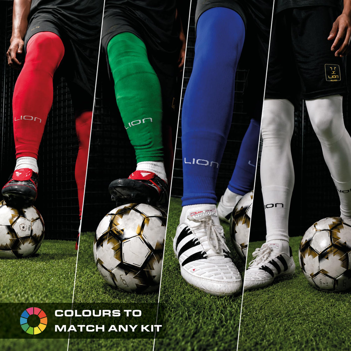 LION SPORTSWEAR Kids/Youth Football Sock Sleeves To Accompany Grip Socks - Fits Over Calf/Shin Pads - Variety Of Colors To Match Your Team Kit