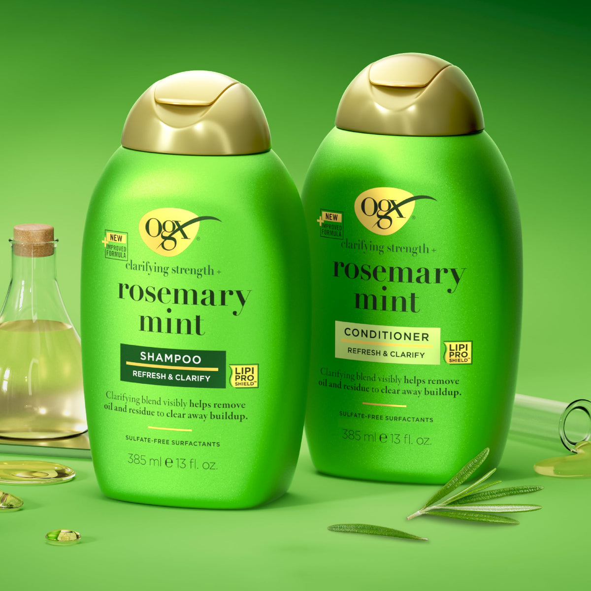 OGX Refreshing Scalp with Rosemary Mint Shampoo, Clarifying Blend to Remove Excess Oil and Residue, Clears Away Buildup, Sulfate Free, 385ml