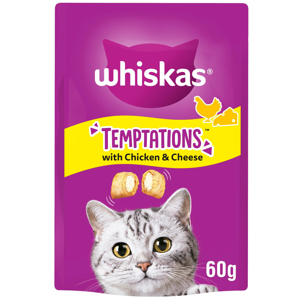 WHISKAS Crunch 100g (Pack of 6) - Tasty Topping Adult Cat Treat Biscuits