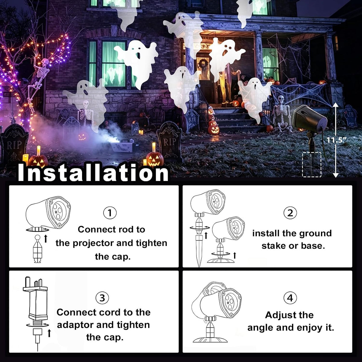 EAMBRITE Ghost Projector Halloween Projector Lights Outdoor Decorations Mains Powered Waterproof for Window Patio Garden and Haunted House Decor