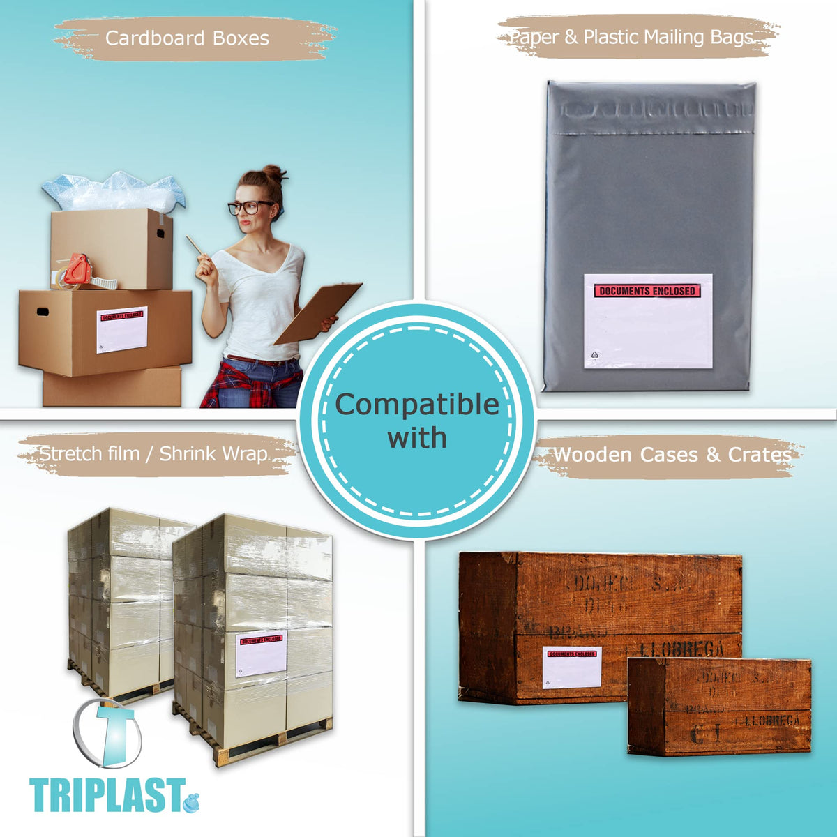 Triplast 200 x DL Printed Document Enclosed Wallet (230 x 110 mm) | Peel & Seal Clear Plastic Envelopes/Sleeves/Pockets/Wallets | Attach Invoices, Packing Lists & Delivery Notes to Parcels