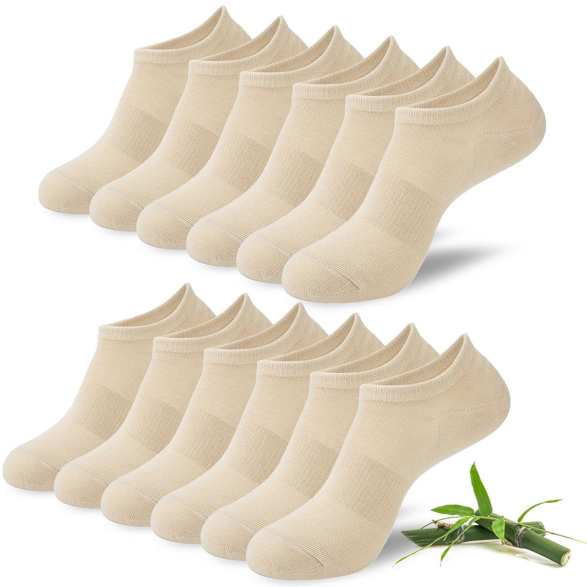 Niofind Bamboo Trainer Socks for Womens & Mens, 6 Pairs, Non Slip No Show
