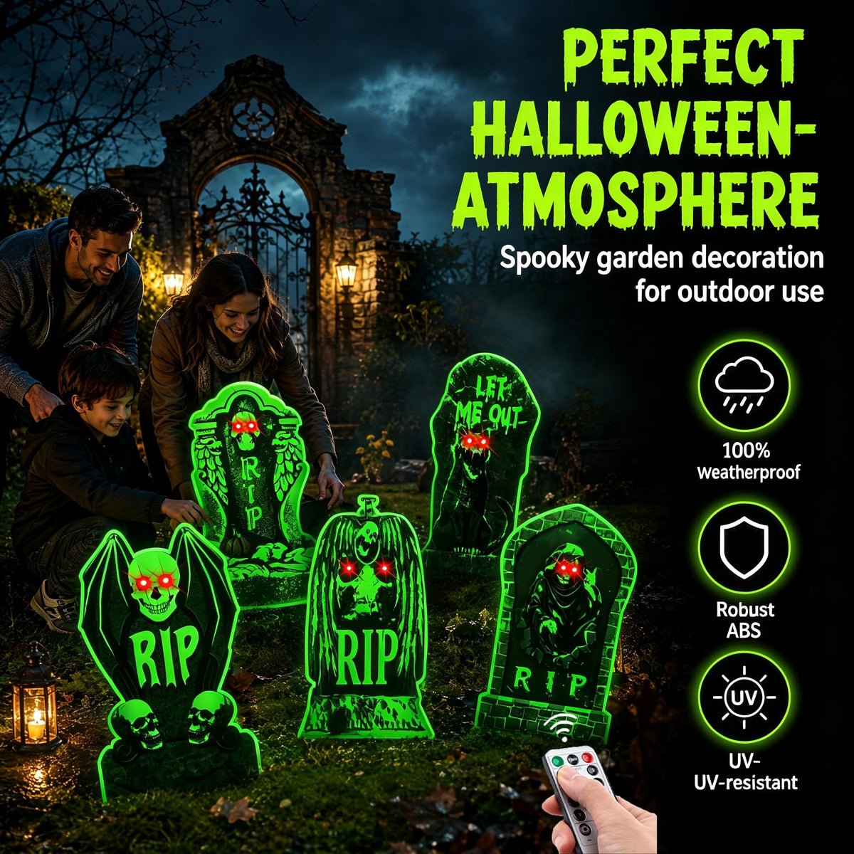 10 Pack Halloween Yard Signs, Fluorescent Skeleton Hands and Tombstones