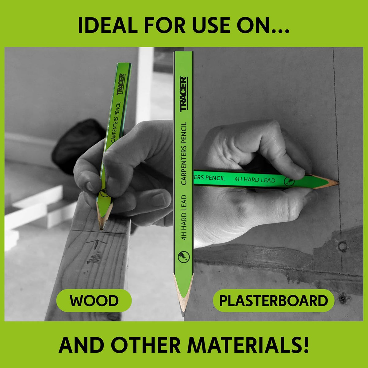 Tracer 4H Hard Lead Carpenters Pencils 12 Pack with Sharpener