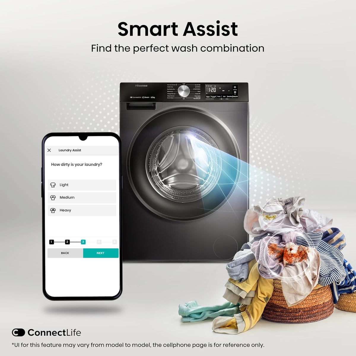 Hisense 3S Series WD3S8043BB3 Wifi Connected 8Kg and 5Kg Washer Dryer with 1400 rpm - Black - A-D Rated