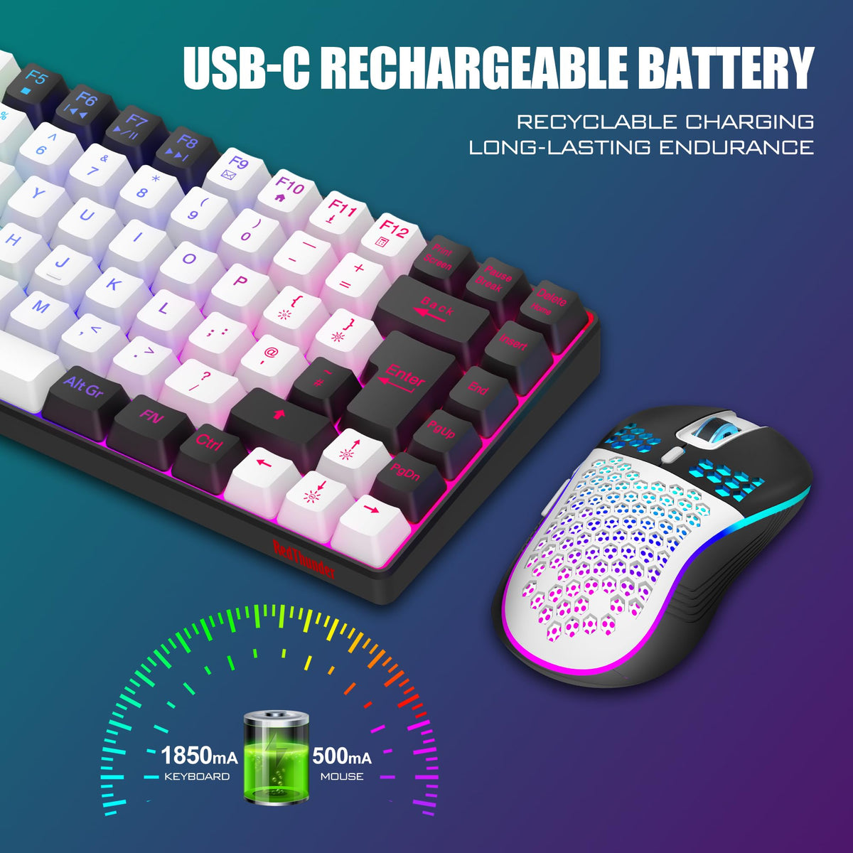 RedThunder K84 75% Wireless Gaming Keyboard and Mouse Rainbow Backlight UK Layout 85 Keys TKL Ultra Compact Mini Design Lightweight Honeycomb Gaming Mouse for PC Mac PS5 Xbox Office Gamers