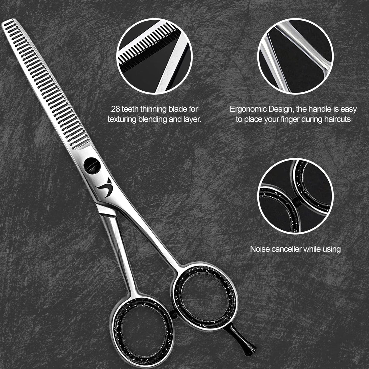 Candure Hairdressing Scissor with Comb & Leather Pouch 6.5" - Hair Scissor for Professional Hairdressers, Barbers Stainless Steel Hair Cutting Shears for Salon, Men, Women, Children and Adults Black