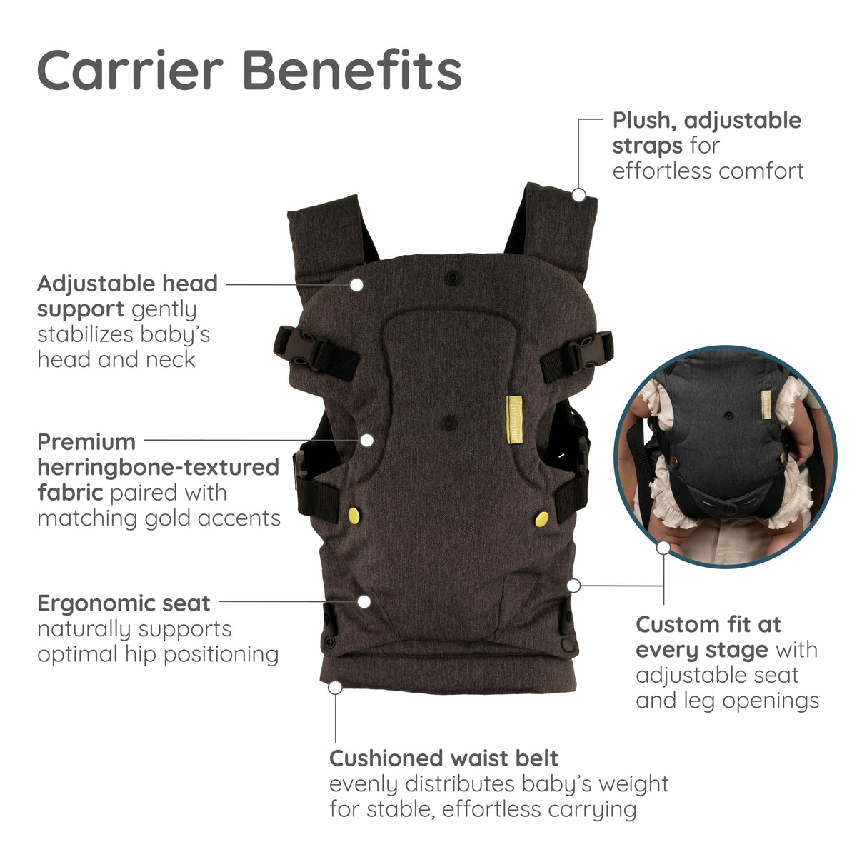Infantino Flip Advanced 4-in-1 Baby Carrier - Ergonomic, Convertible, Face-in and Face-Out Front and Back Baby Carrier for Newborn to Toddler 3,6-14,5kg, Grey