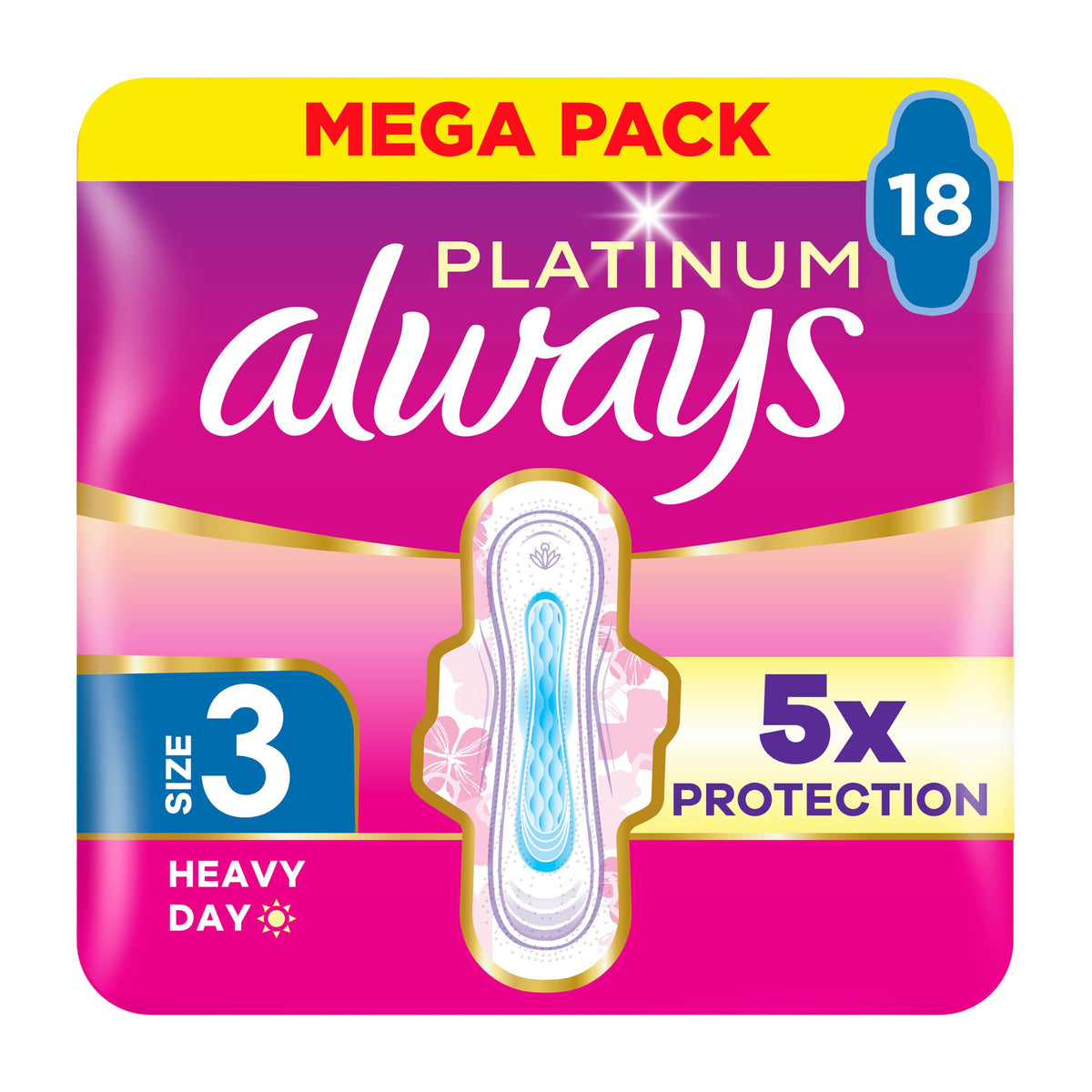 Always Platinum Secure Night Extra (Size 5) Sanitary Towels with Wings 16 Pads