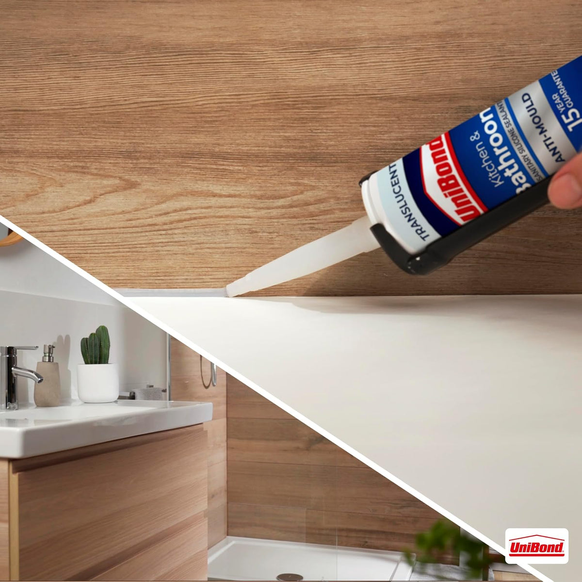 UniBond Kitchen and Bathroom, Mould-Resistant Transparent Sealant, 280 ml