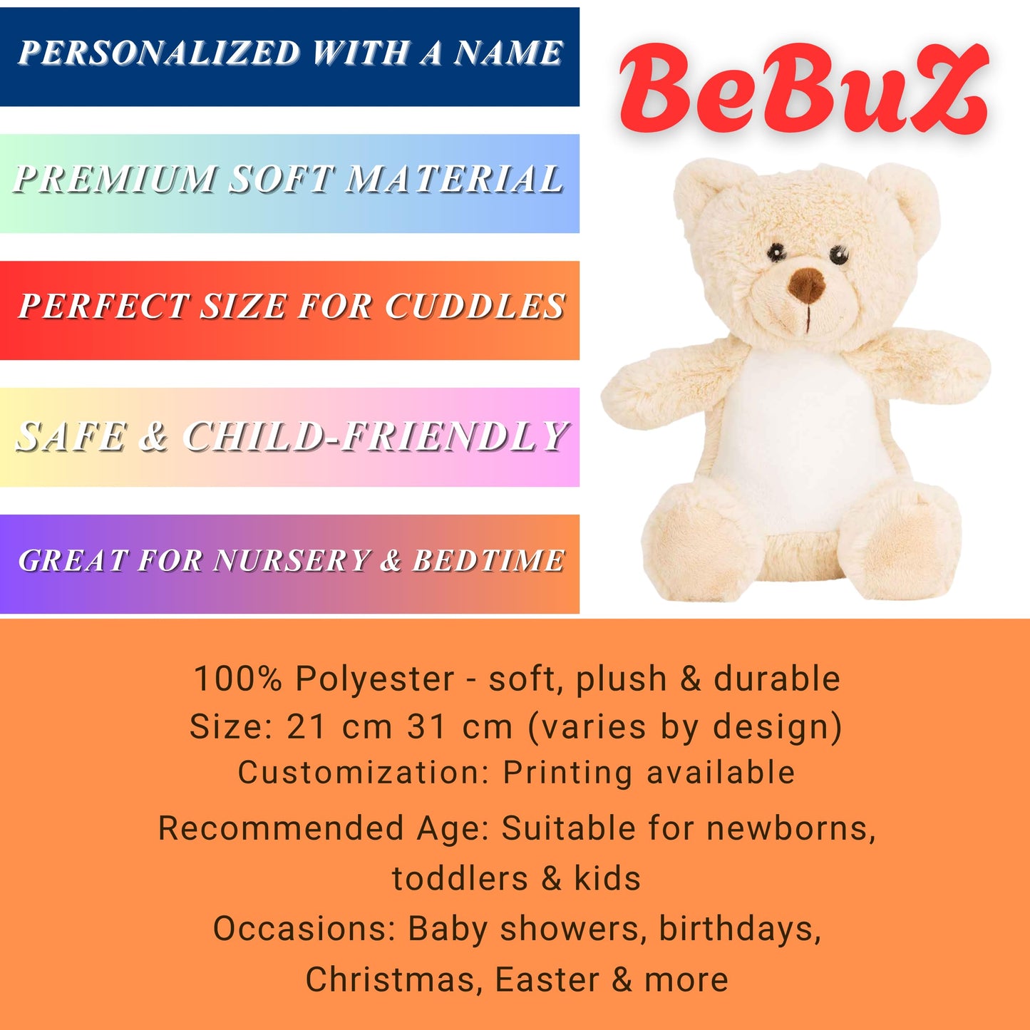 Personalized Teddy Bear with Photo and Text, Custom Plush Toy, Polyester, Memory Keepsake Soft Toy for Kids and Couples (Light Brown Teddy)