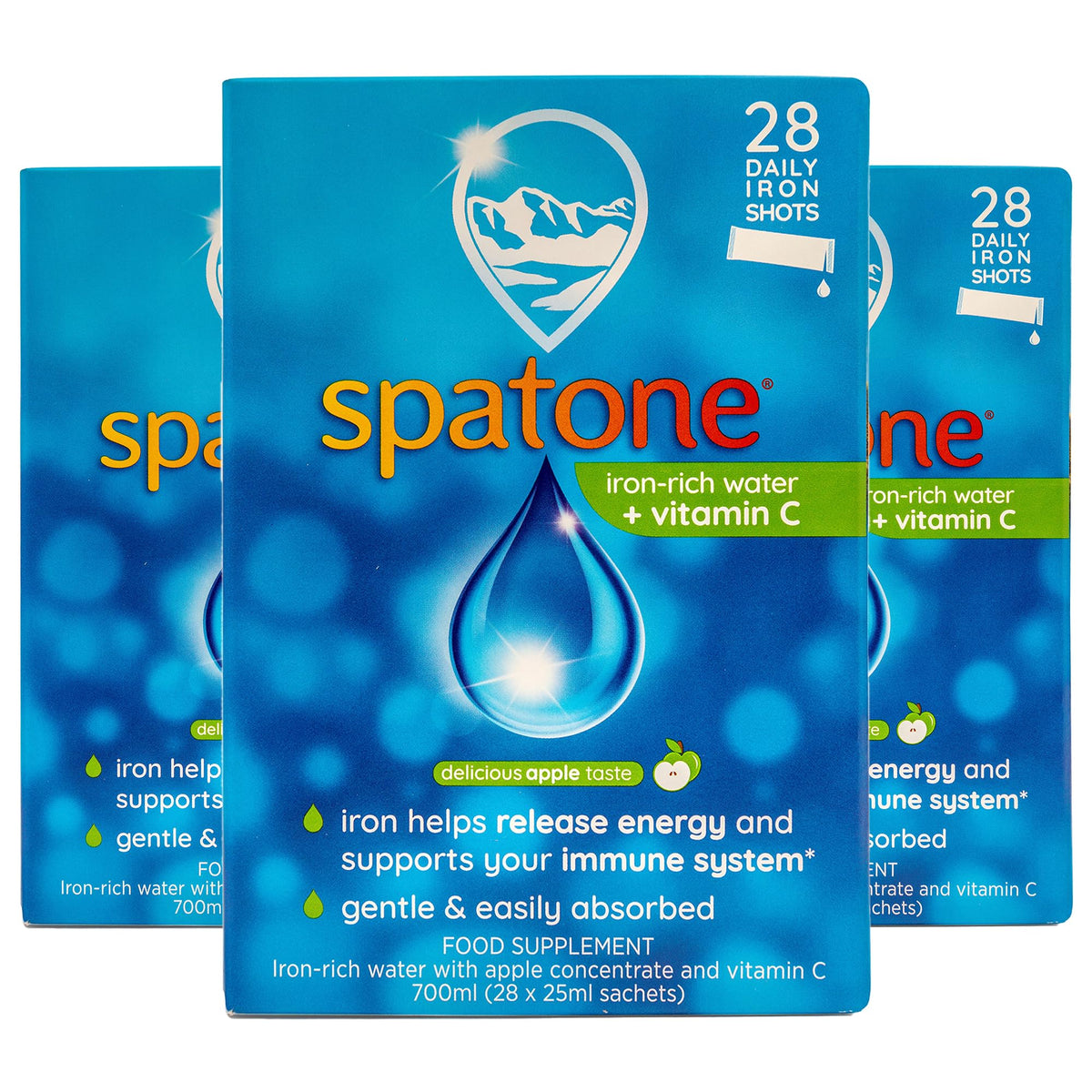 Spatone Natural Iron Supplement + Vitamin C (28 Sachets), Daily Convenient Liquid Iron Sachets, Nothing Artificial, Better Absorption than Tablets, Less Side Effects, Apple Flavour