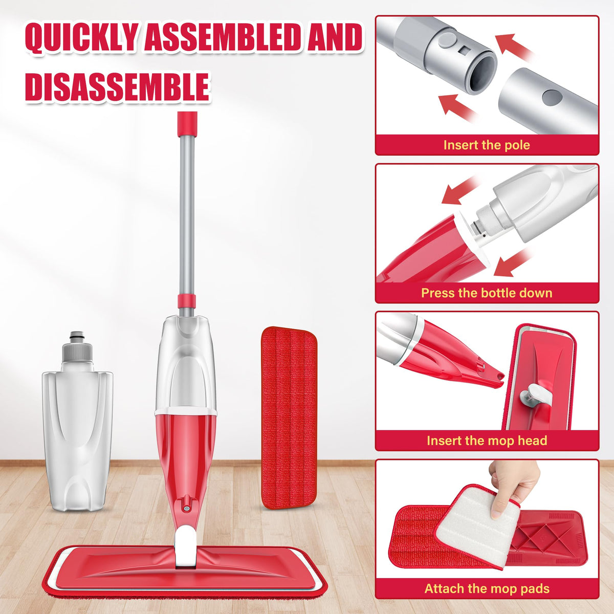 Spray Mops with 3 Washable Pads: Microfibre Floor Mop for Cleaning Floors
