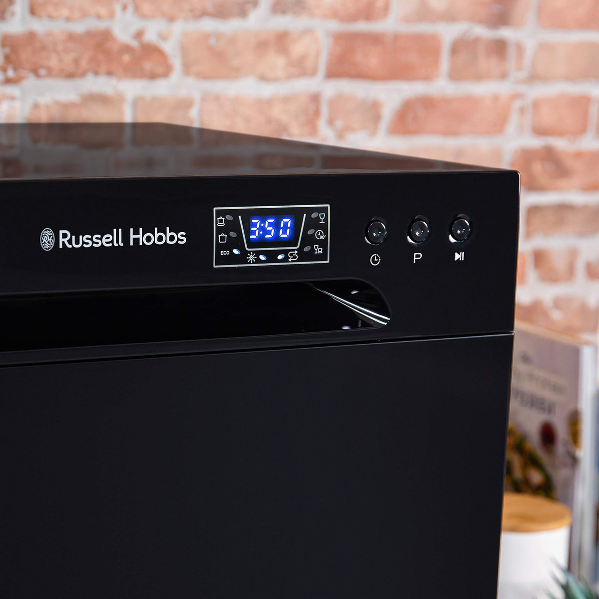 Russell Hobbs Table Top Dishwasher Compact Mini with 6 Place Settings, LED Display, Button Control, 6 Programmes, Portable & Efficient, 24hr Timer, Rinse & Eco Mode in White, RH6TTDW0D1W