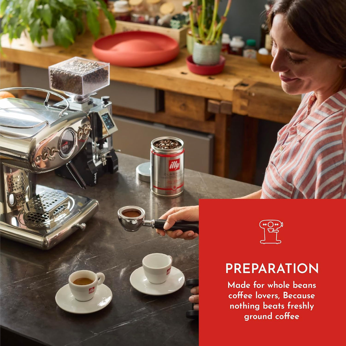 illy Classico Coffee Beans, 100% Arabica Blend, Medium Roast, Intensity 5/9, Smooth & Balanced with Caramel & Floral Notes, Suitable for Bean to Cup & Fresh Grinding, 250g