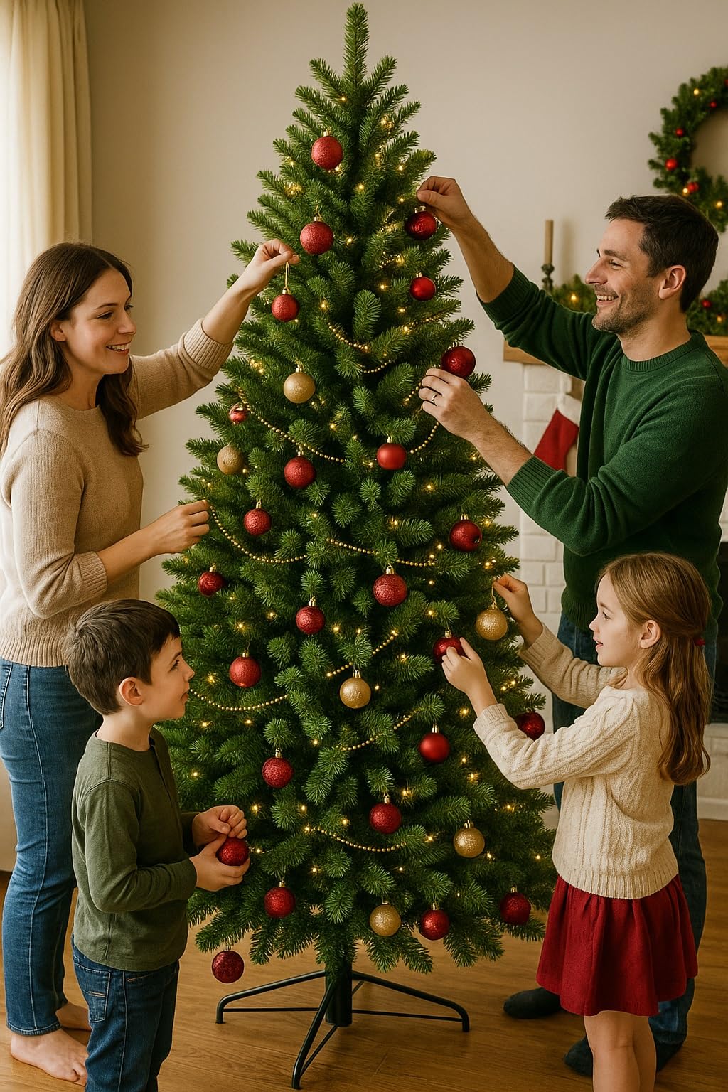 7ft (2.13M) Artificial Christmas Tree, Realistic Green with Metal Stand