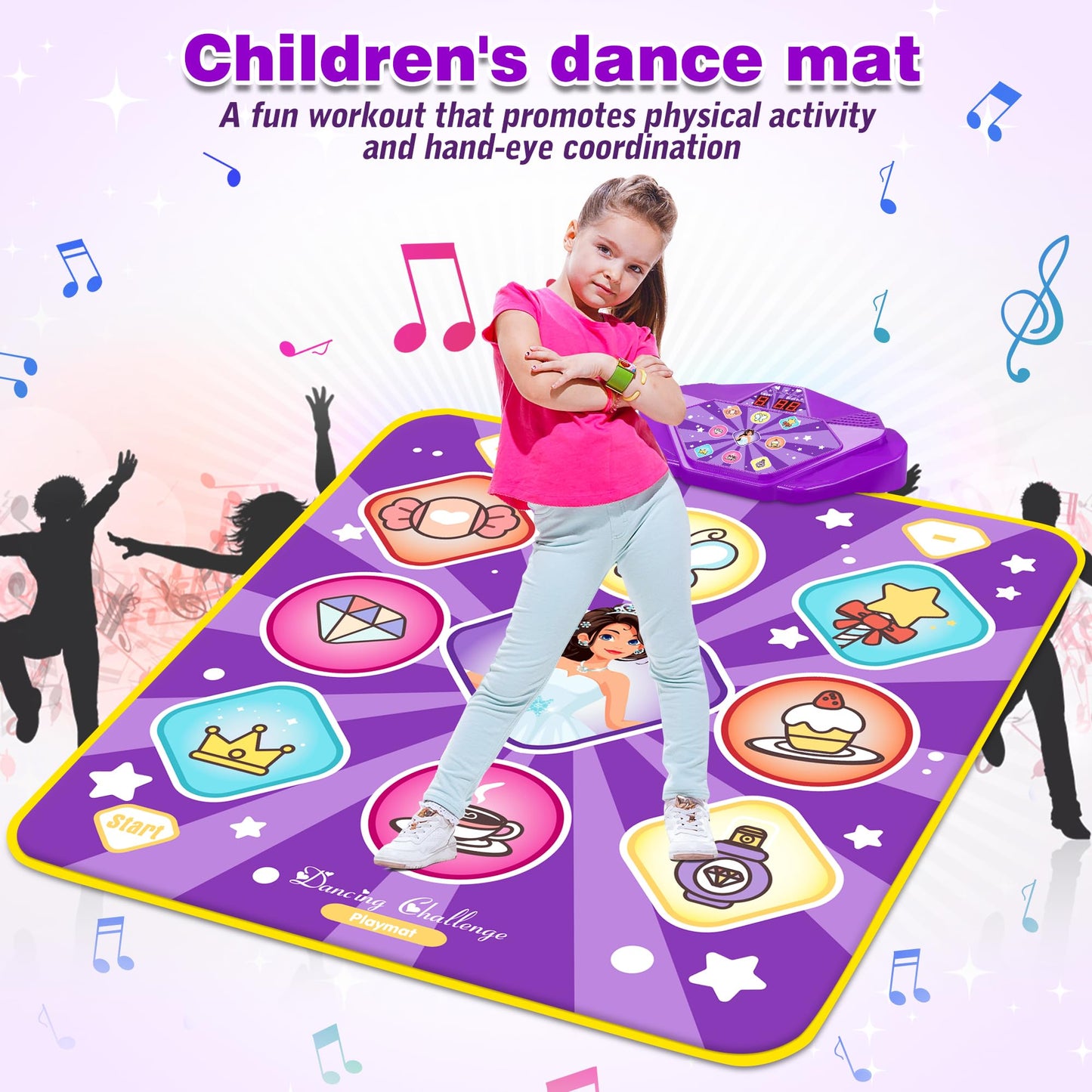 FHNSEL Dance Mat for Girls,Light Up Dance Pad,Kids Musical Dance Play Mat with Light Up 9 Pattern,Built-in Music, 5 Game Modes,Toys Gifts for 3 4 5 6 7 8 9 10 11 12 Year Old Girls Boys and Adult