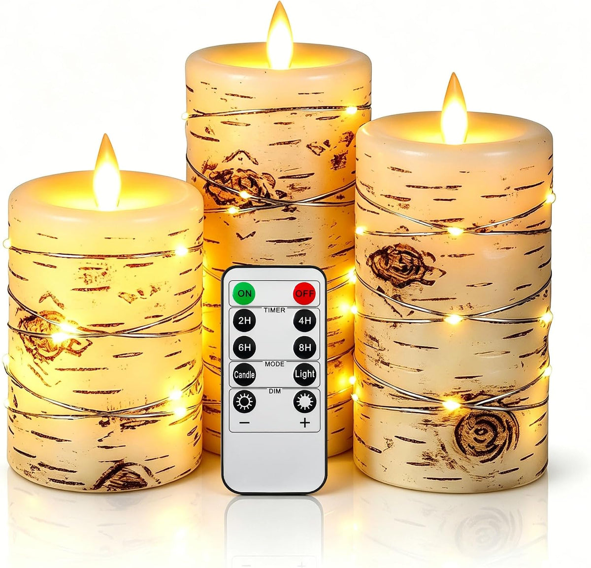 Da by 3 Pack Ivory Flameless LED Candles with Fairy Lights, Realistic Moving Flame Paraffin Wax Candles, Remote Control, Soft Warm Light, 8cm D x 12.5/14.5/16.5cm H, Indoor Wedding Home Decor