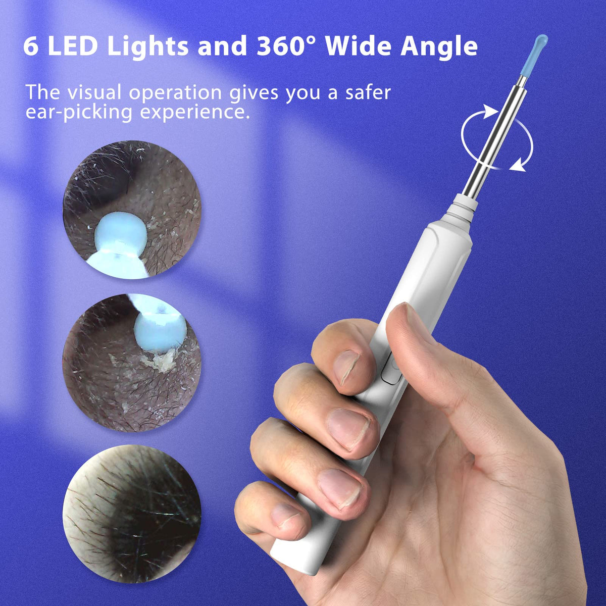 Ear Wax Removal Otoscope, WiFi 1920P Ear Cleaner Camera, 3.5mm Diameter Ear Cleaner, IP67 Waterproof Ear Camera with 6 LEDs for iPhone, iPad and Android Smartphones, Black