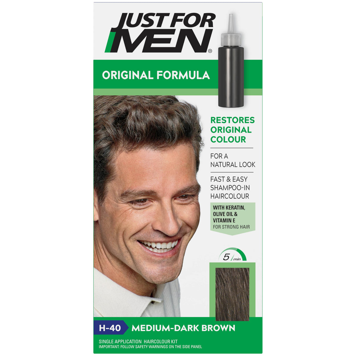 Just for men Original Formula Dark Brown Black Hair Dye, Restores Original Colour for a Natural Look H45