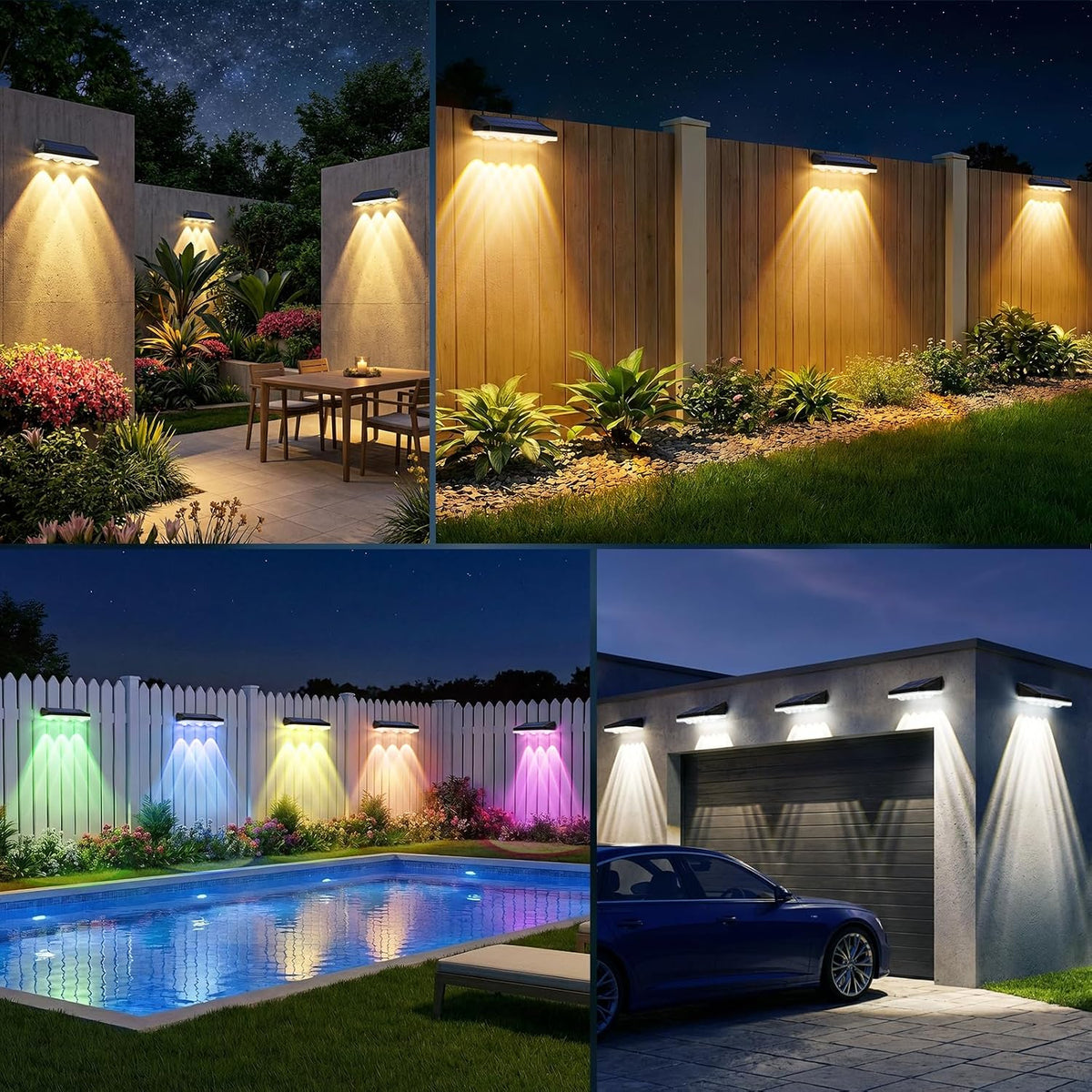 Solar Fence Lights Outdoor, 4 Pack Solar Lights Outdoor Garden