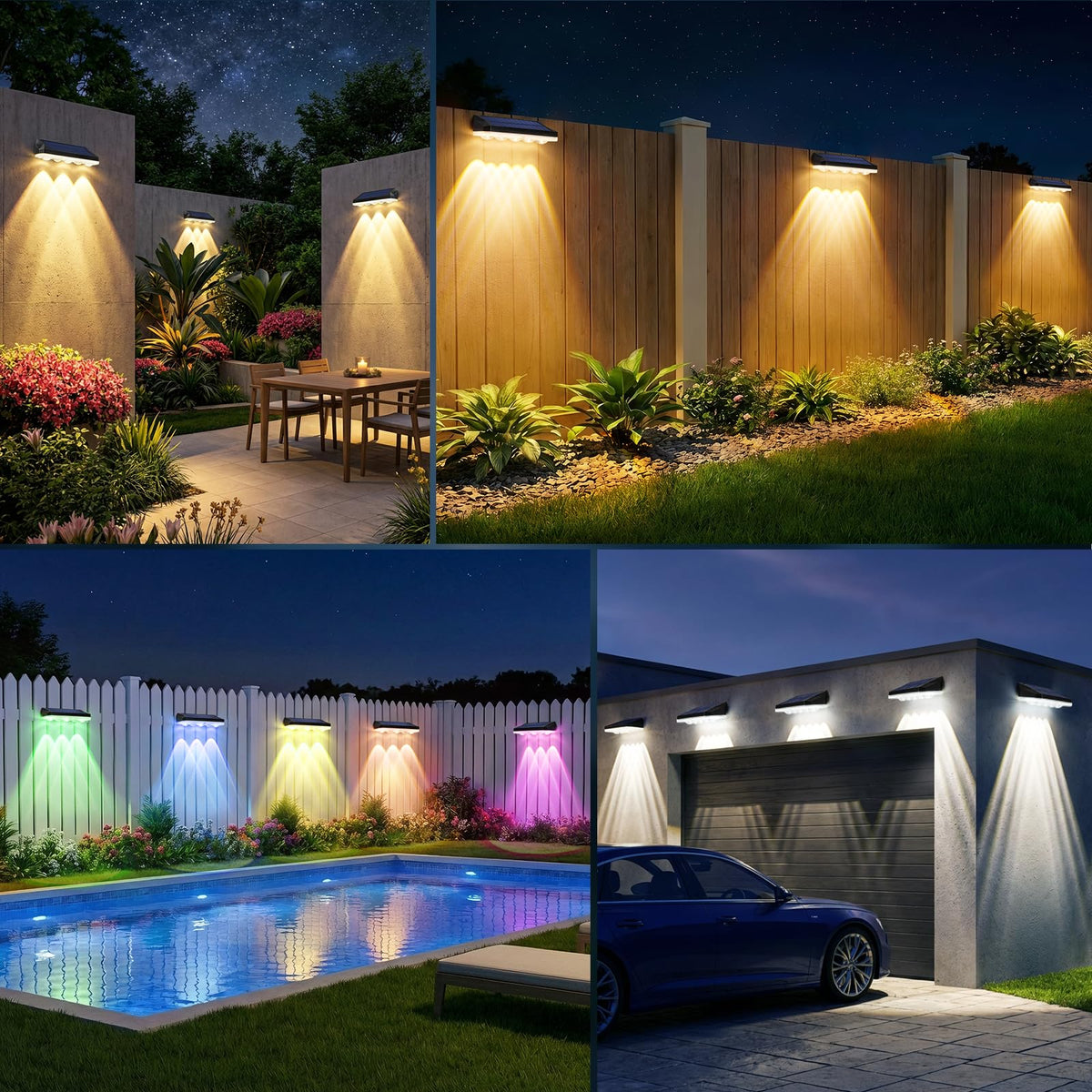 Solar Fence Lights Outdoor, 4 Pack Solar Lights Outdoor Garden