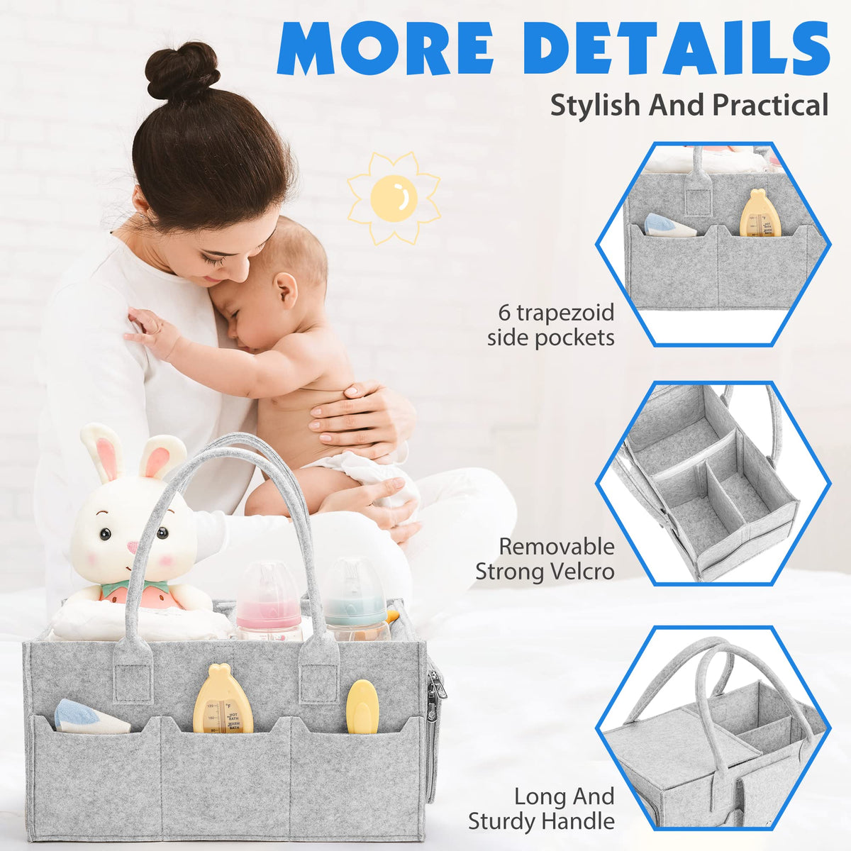 Maliton Nappy Caddy Organiser with 8 Pockets & Removable Dividers (Khaki)