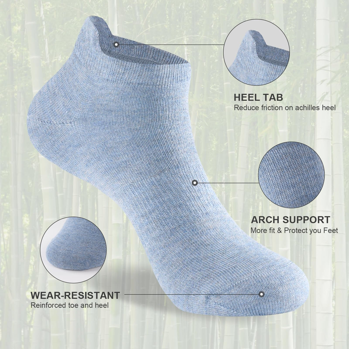 Niorasen Bamboo Trainer Socks for Men & Women, 6 Pairs, Low Cut
