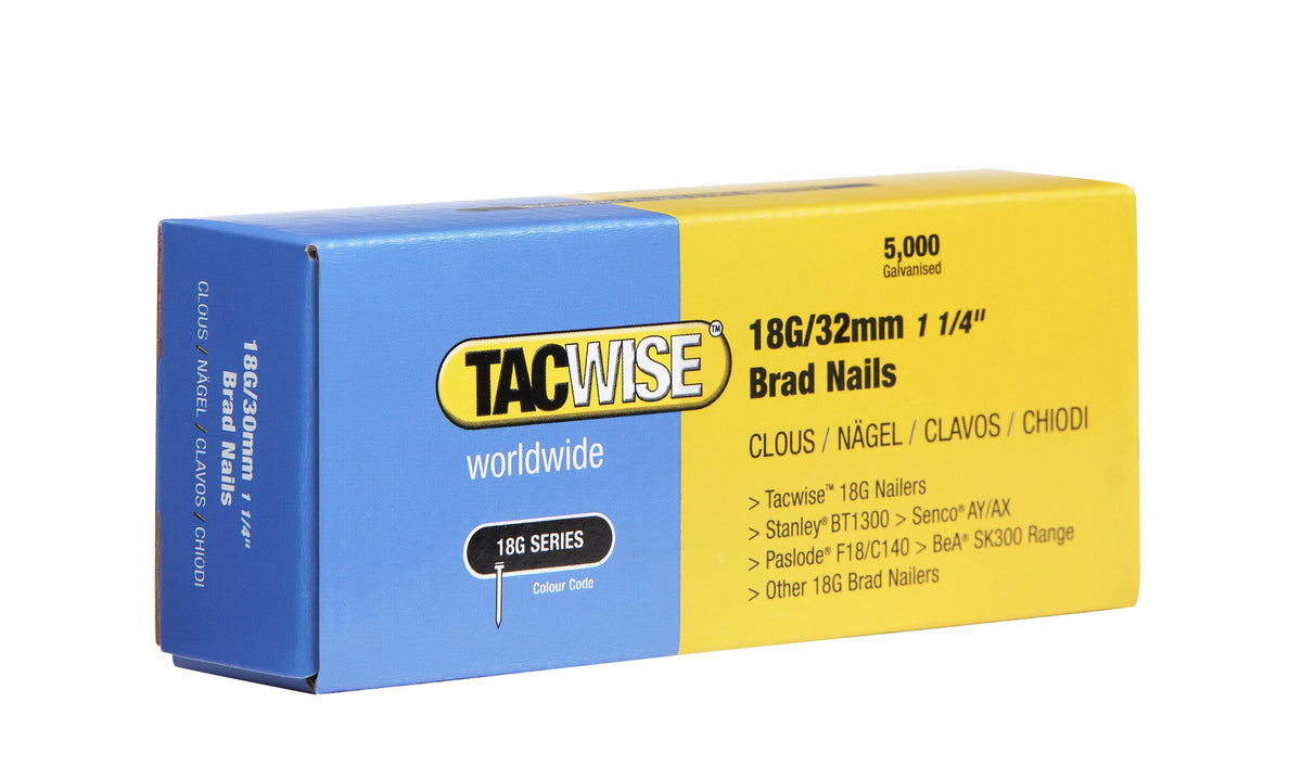 Tacwise 0401 Galvanised Brad Nails Type 18G / 50 mm, Pack of 5000