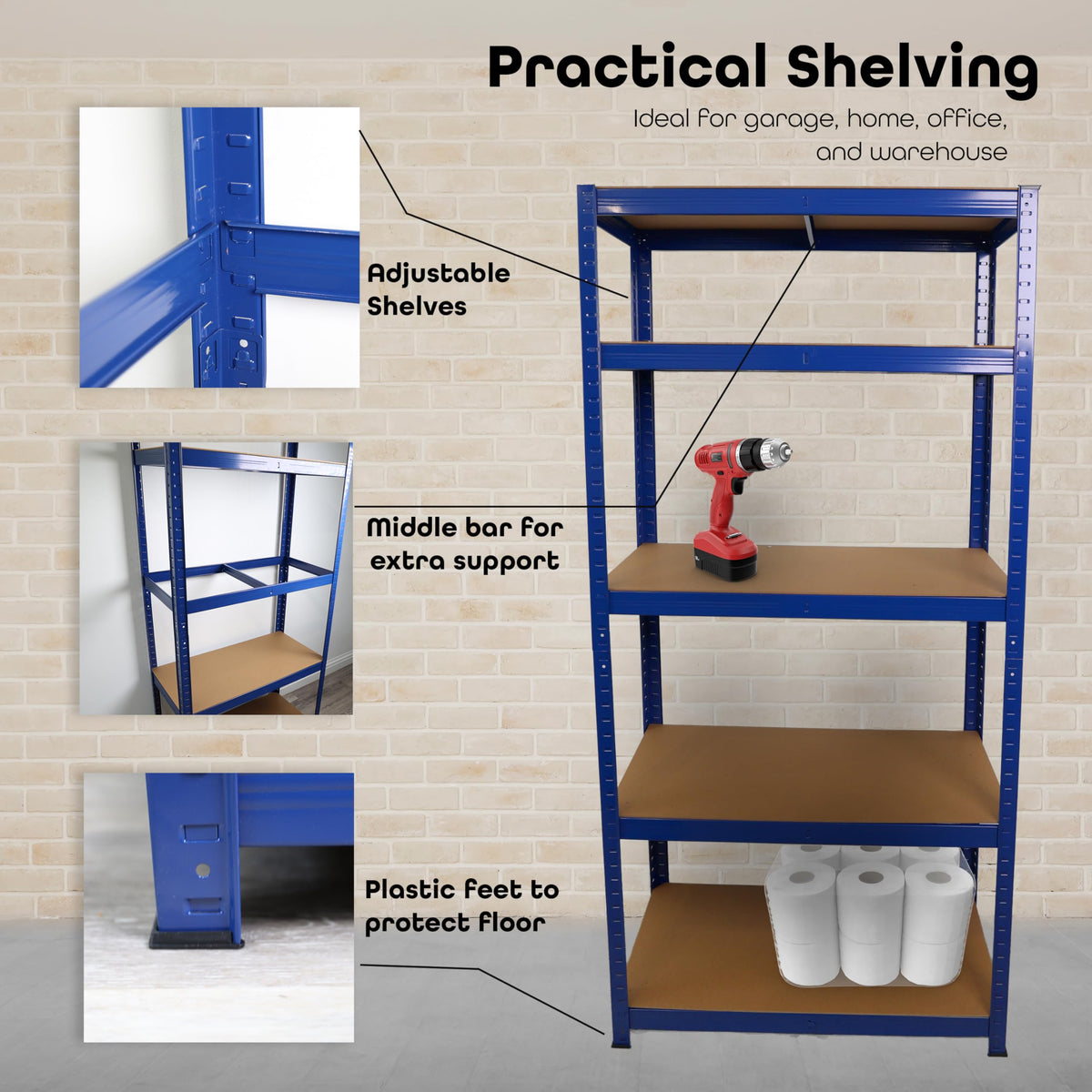 DIVCHI 5 Tier Storage Rack Heavy Duty Shelving Aluminium Garage Shelves Shed Storage Racking Shelf For Warehouse Workshop & Office (Black, Pack of 1) Up to Maximum 175 kg Per Shelf