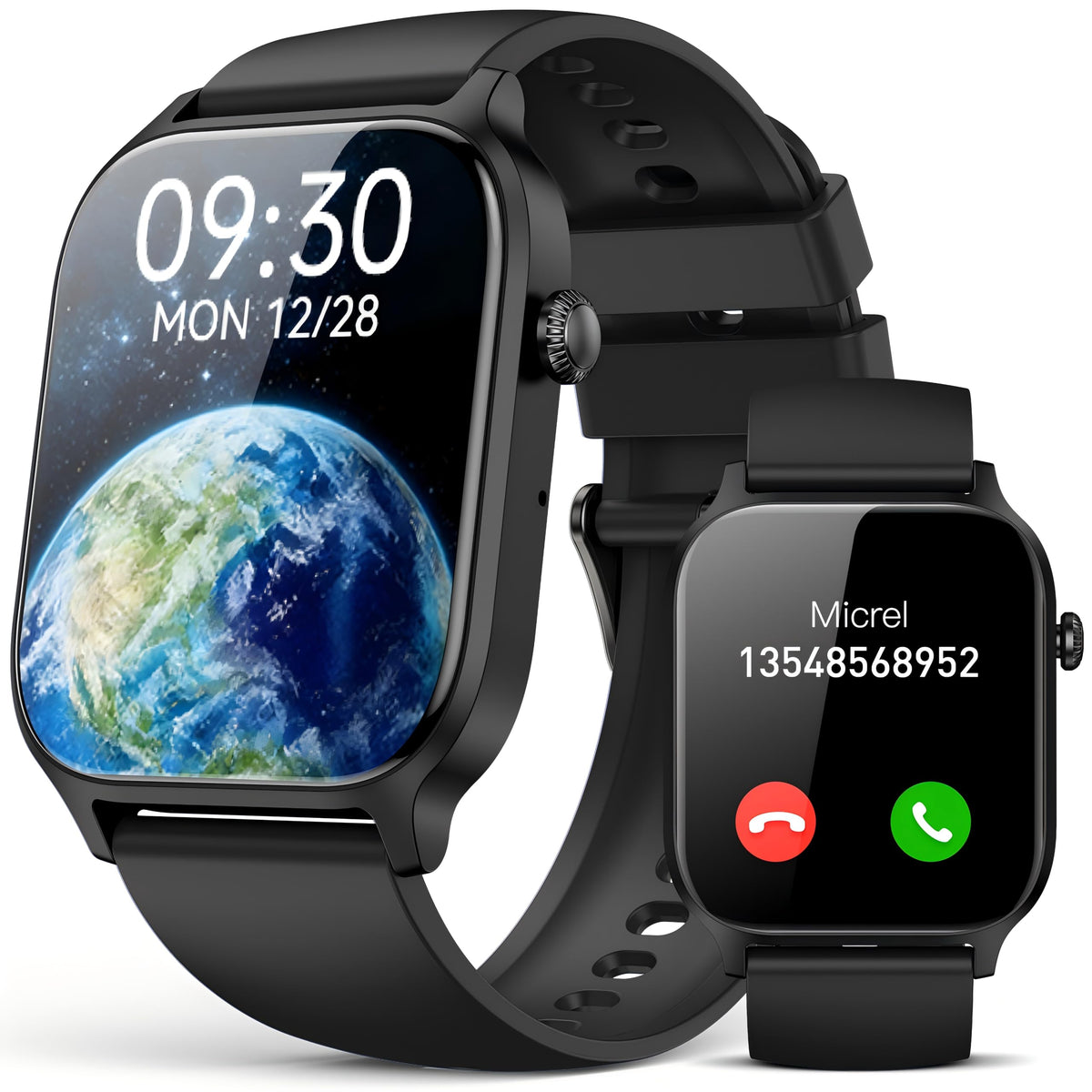 Smart Watch for Men Women- Answer/Make Call, 2024 IP68 Waterproof Fitness Tracker Watch with Sleep Step Counter Activity Smartwatch for Samsung Android iPhone iOS (Black-Blue, 1.83)