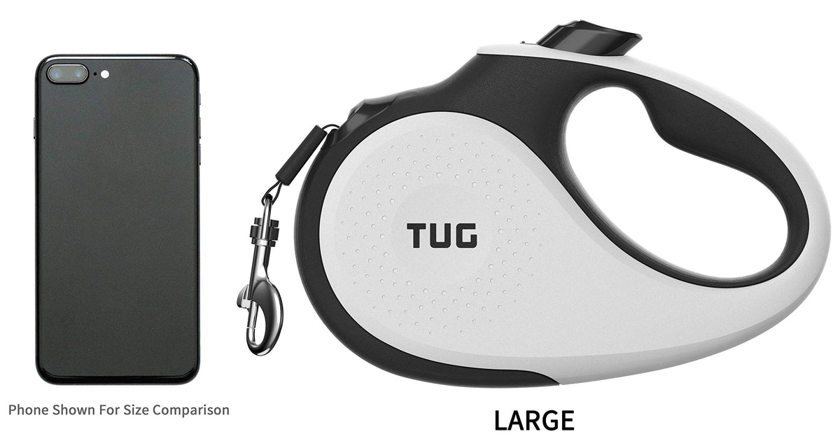 TUG 360° Tangle-Free Retractable Dog Lead for Up to 25 kg Dogs | 5 m Strong Nylon Tape | One-Handed Brake, Pause, Lock (Medium, White/Orange)