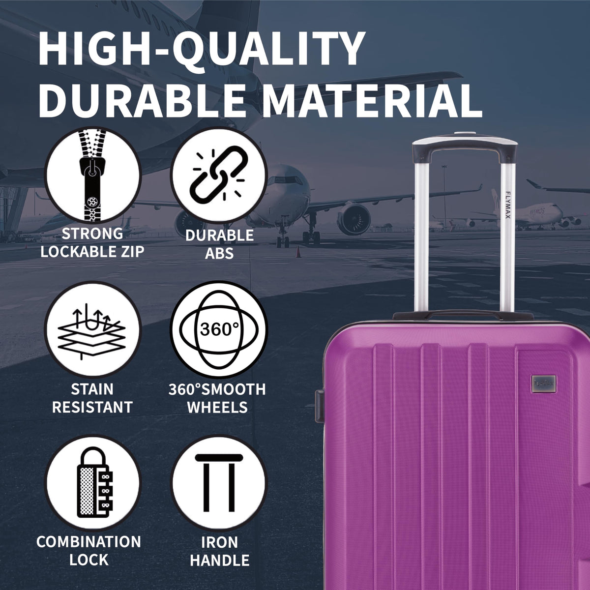 FLYMAX 29" Large Suitcase 4 Wheel Lightweight Luggage Hard Shell Travel Case Hold Check in Fits 23kg - 27kg + 3 Digit Lock Suitcase Large + Telescopic Handle 103 Litre Capacity