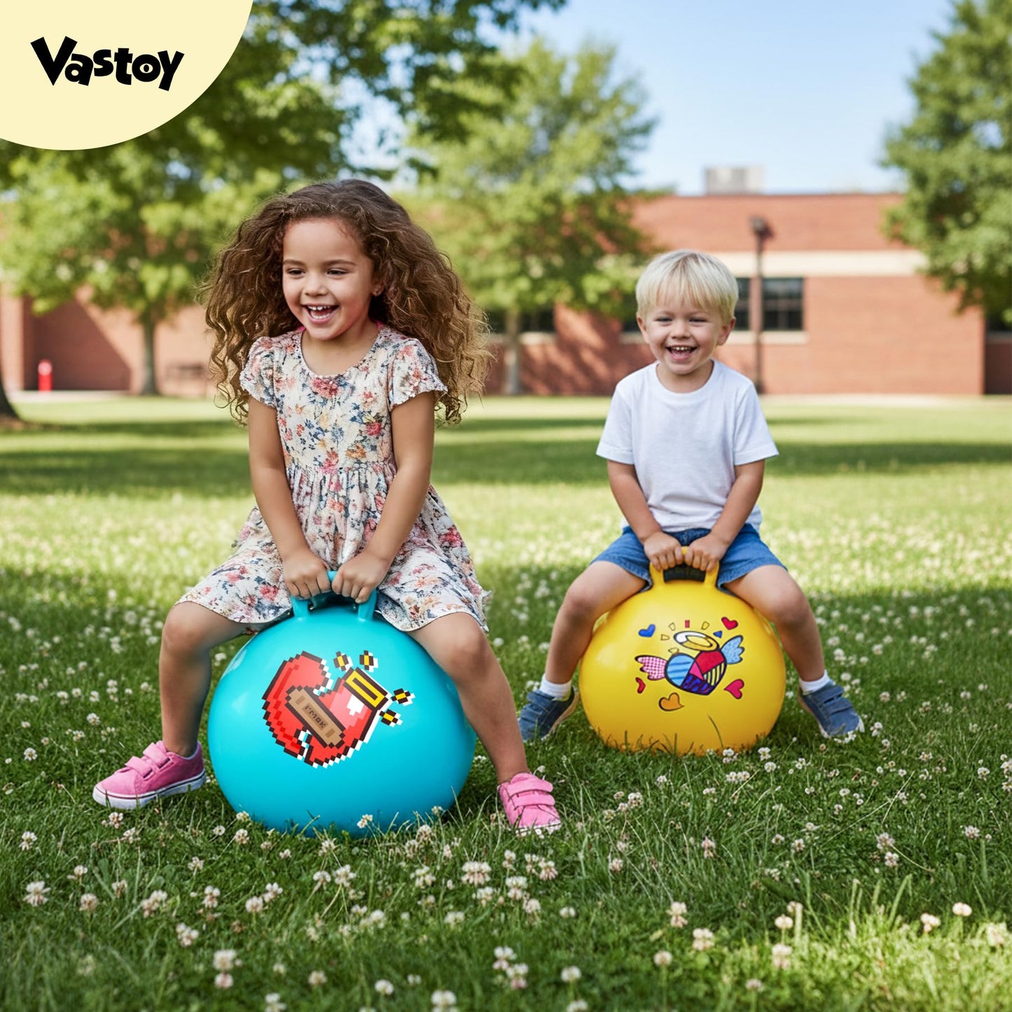 Vastoy 20 Inch Space Hopper Ball for Kids 6-9 Years - Anti-Slip Space Hopper with Hand Pump, Bouncy Inflatable Ride On Toy for Indoor Outdoor Fun, for Children (Blue Eyes)