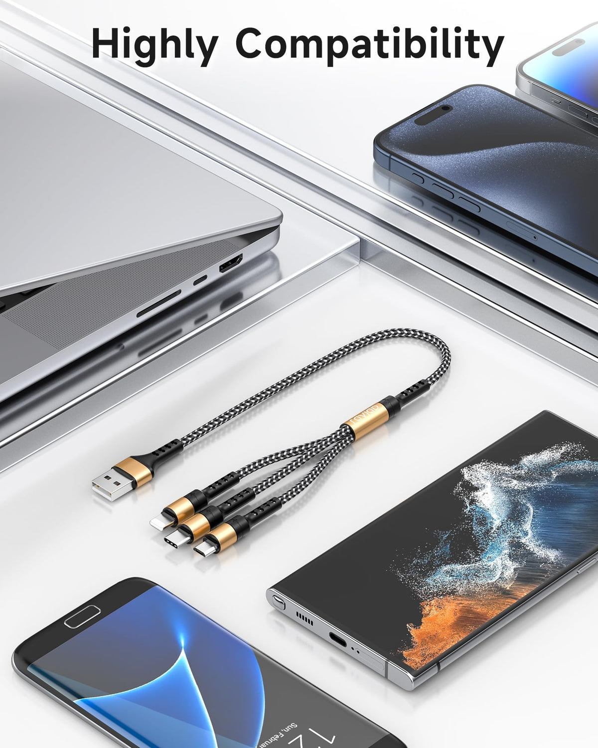 RAVIAD Multi Charger Cable, 3 in 1 Charger Cable 3A USB Fast Charging Cord