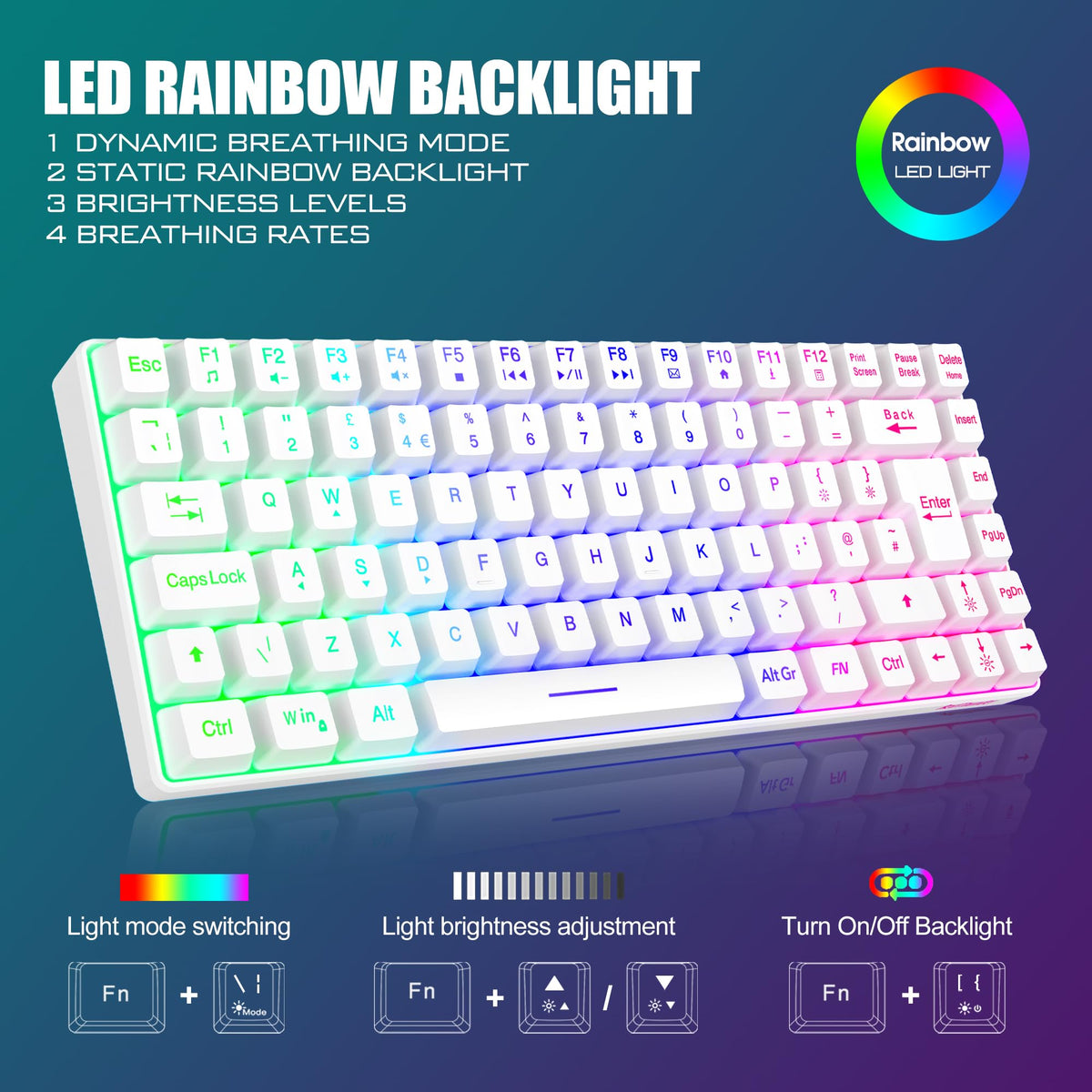 RedThunder K84 75% Wireless Gaming Keyboard and Mouse Rainbow Backlight UK Layout 85 Keys TKL Ultra Compact Mini Design Lightweight Honeycomb Gaming Mouse for PC Mac PS5 Xbox Office Gamers