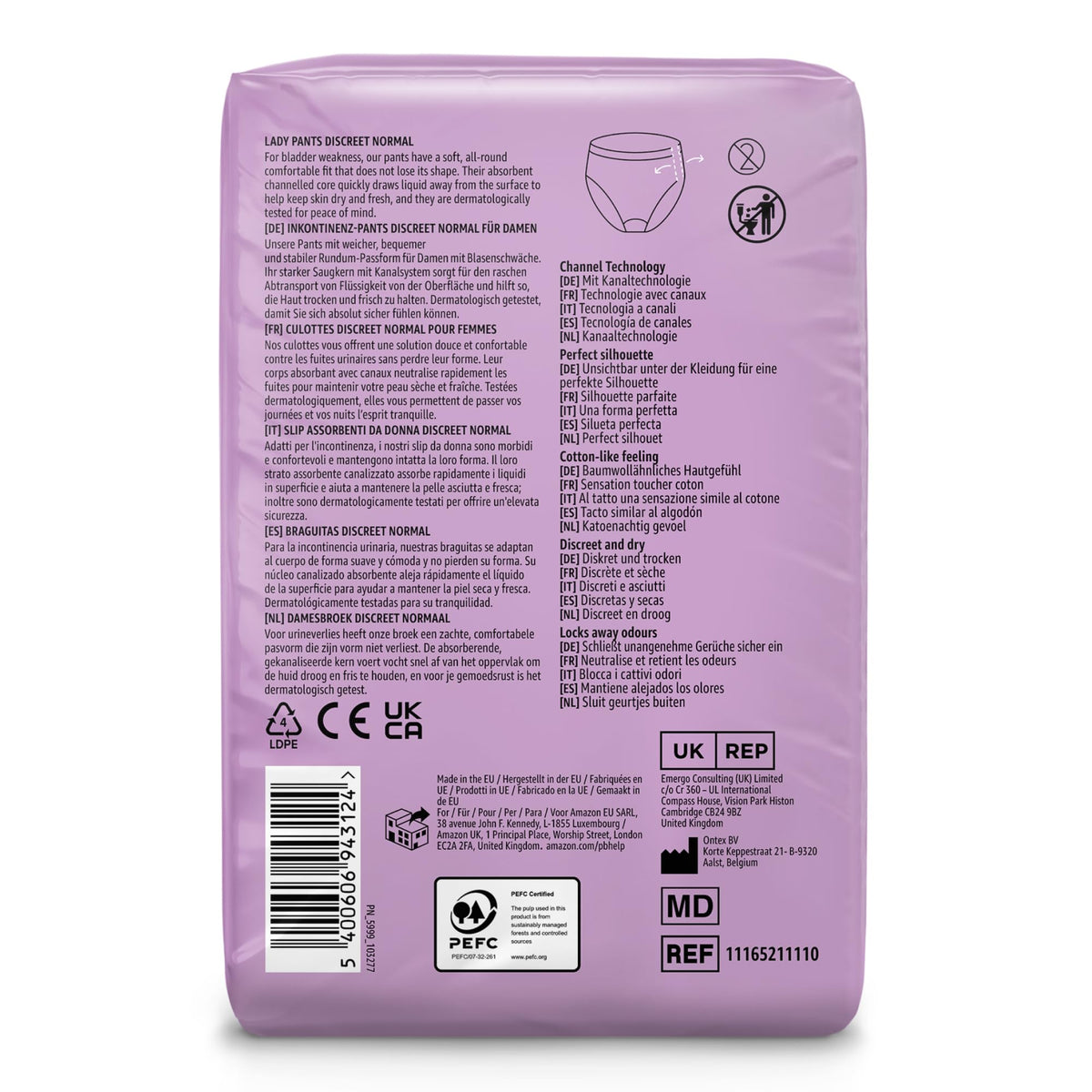 Healthcare by Amazon Discreet Incontinence Lady Pants, Plus Absorbency, Large, 40 Count (4 Packs of 10), White, (Previously Amazon Basic Care) - Packaging May Vary