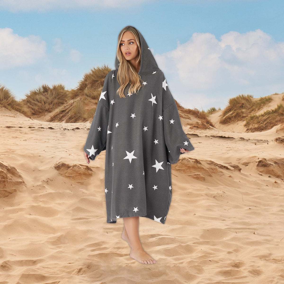 OHS Star Poncho Towel Hooded Swimming Adult Dry Changing Robe Beach Bath