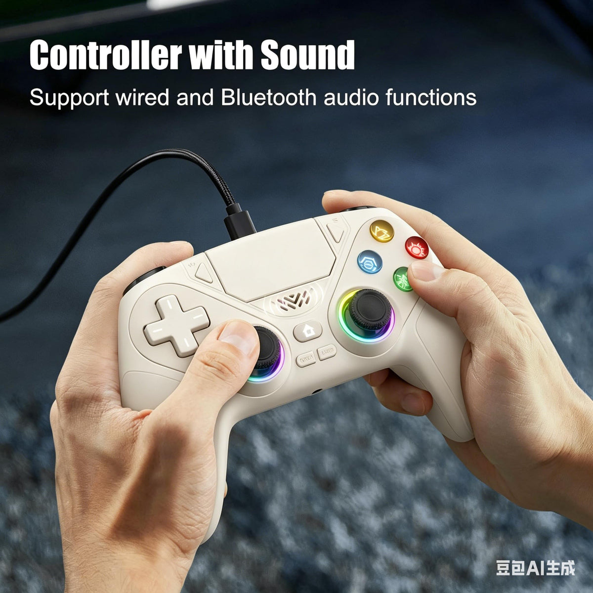 Dinosoo RGB Wireless Controller for PS5/Pro/Slim & PCs, Bluetooth Gamepad with Back Buttons, Touchpad, Macro, Turbo, Dual Vibration, 6-Axis Sensor, Speaker, 3.5mm Audio Jack,White