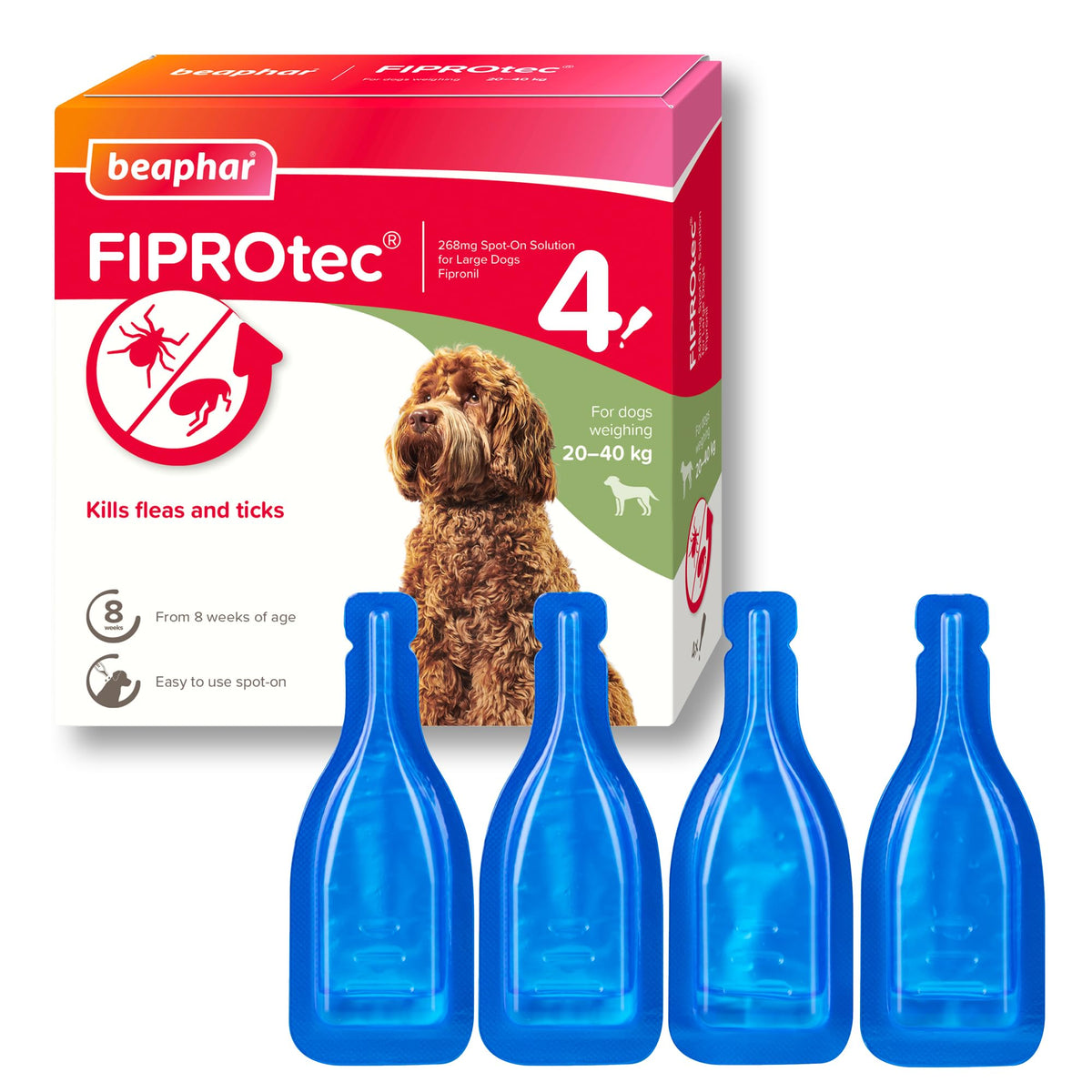 Beaphar - FIPROtec Spot-On Flea & Tick Treatment for Medium Dogs 10-20kg - 6 Pipettes - Kills Fleas & Ticks – Veterinary Medicine - Easy to Apply Monthly - Suitable for Dogs & Puppies from 8 Weeks