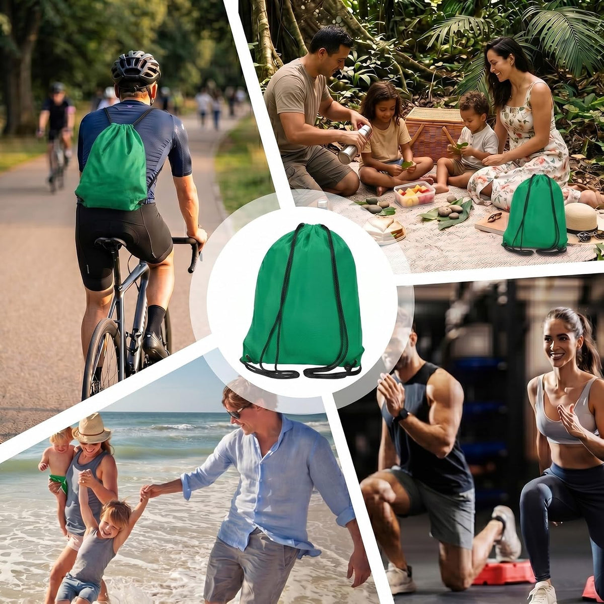 WESTWOOD FOX Drawstring Gym Bag String Bags Gym Sack Backpack PE Bags for Women Men Trainer Swimming Bag Travel Beach School Holidays Suitable for Sports,kids,Boys,Girls (Green)