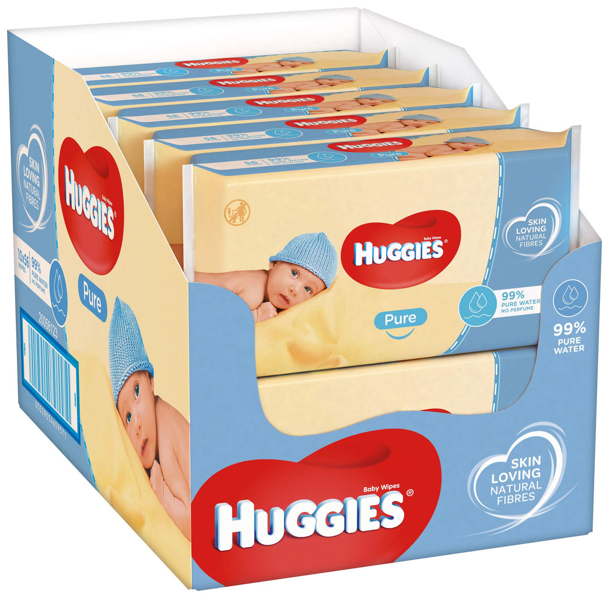 Huggies Pure Plastic Free Baby Wipes - Pack of 12 (576 Wipes) – 99% Water Wet Wipes, Fragrance Free, Hypoallergenic, Better Cleaning, Soft and Gentle on Babies' Delicate Skin