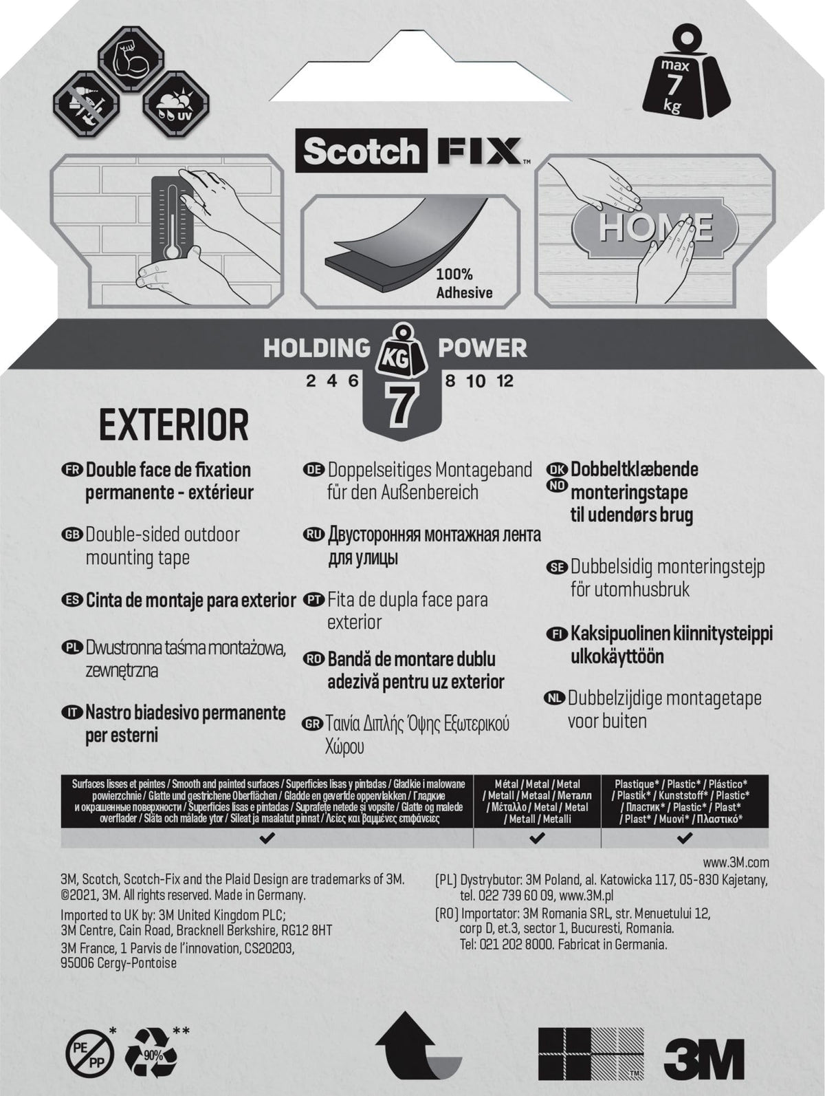 Scotch-Fix Double-Sided Extreme Exterior Mounting Tape, 19mm x 1,5m - For Outdoor Extreme Use, Weather Resistant, Permanent Tape, 100% Adhesive, 3M Advanced Technology - Holds up to 10kg