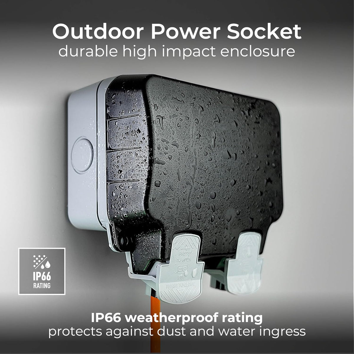 BG Electrical Outdoor Double Switched Power Wall Plug Socket, Weatherproof, Nexus Storm, Grey, 13A, IP66 Rated, WP22