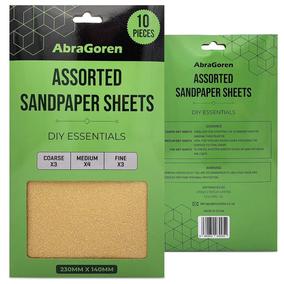 Pack of 10 Sand Paper Sheets - Mixed Grits, 3x Fine, 4x Medium, 3x Coarse - Assorted Sandpaper for Wood and Walls (Premium)
