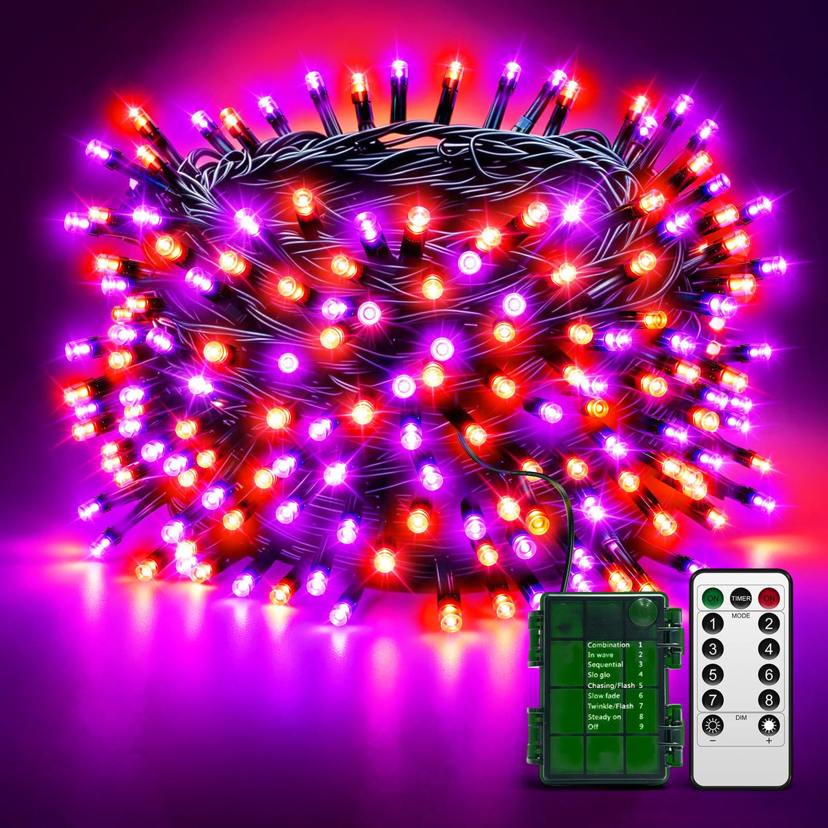 Halloween Lights Outdoor Remote,Orange Purple Fairy Light Battery Operated