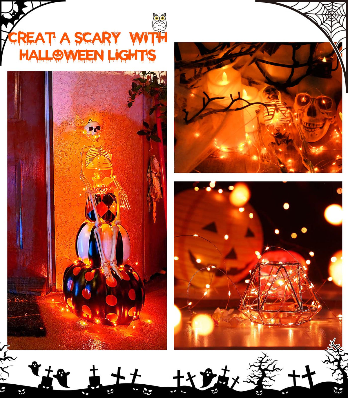 cshare Halloween Decoration Lights,Orange Fairy Lights, 3m 9.8ft 30 LED Halloween Decor String Lights Micro Silver Wire Battery Operated for Autumn Door Window Party Fall Decor.