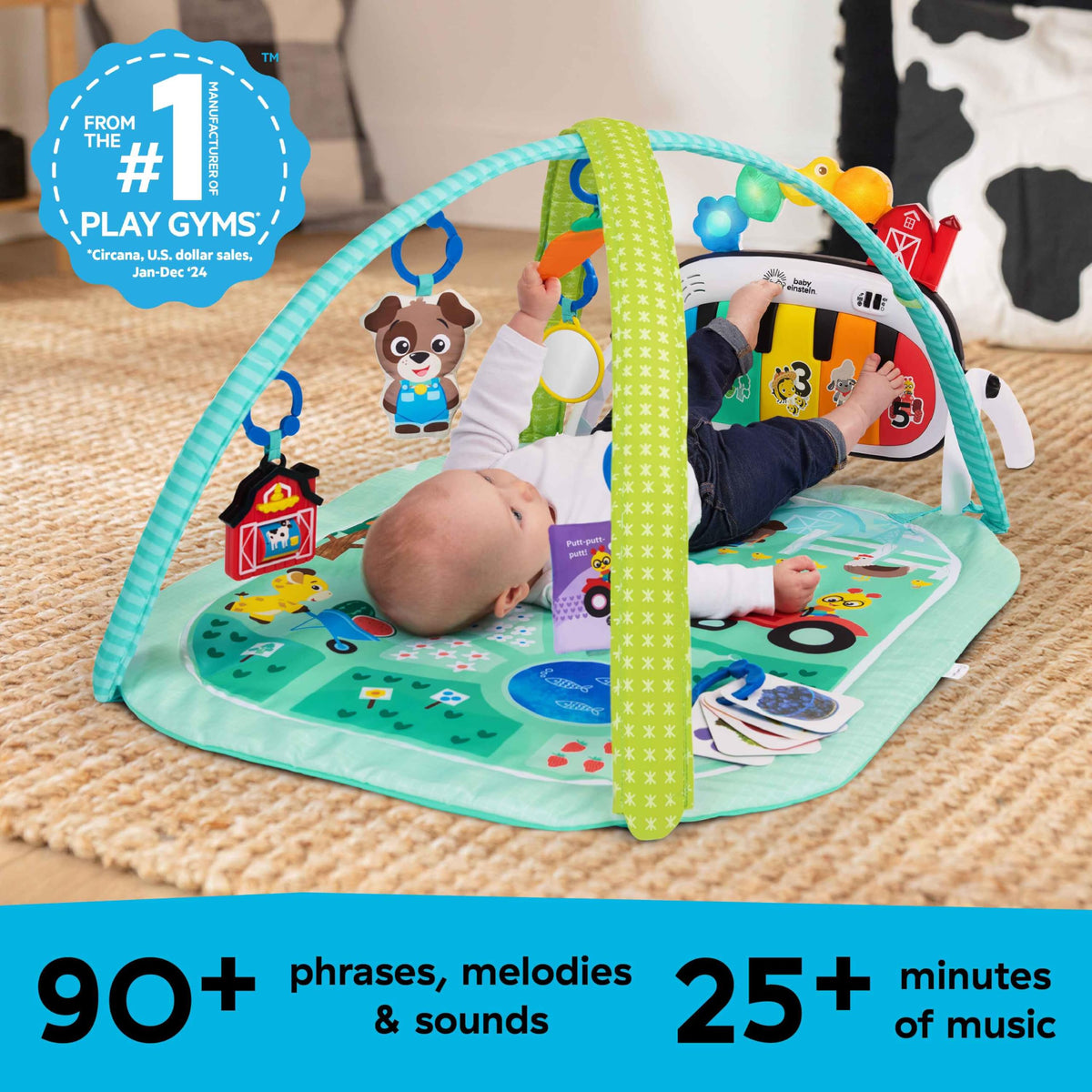 Baby Einstein 4-in-1 Kickin Tunes Play Gym, Tummy Time Baby Play Mat with Kick Piano, Music & Language Discovery, Sensory Toys, Lights & Sounds, for Newborns & Up