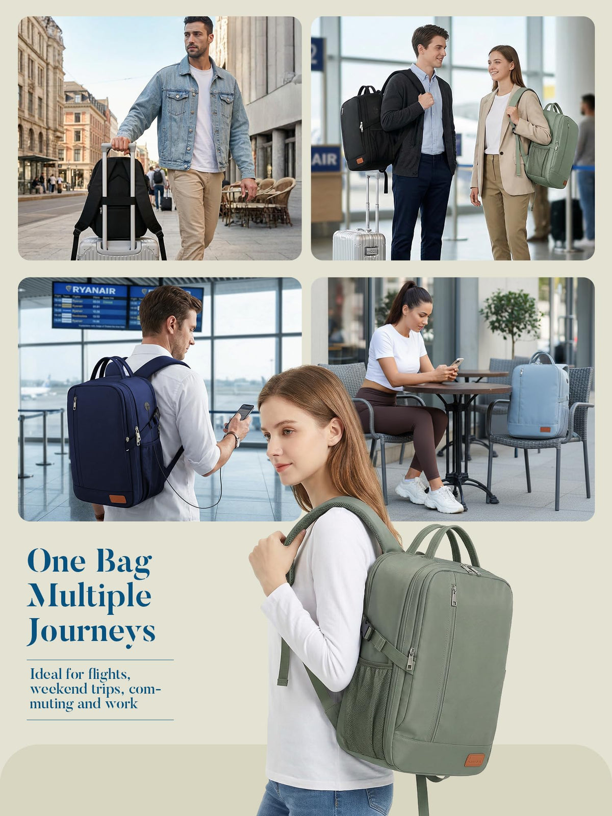 For Ryanair Cabin Bags 40x30x20 Underseat Travel Carry-on School Backpack